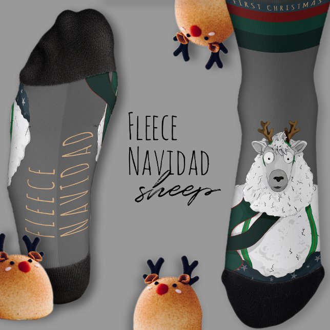 Calcetines Customisable “Fleece Navidad” Sheep Funny Fun Grey (Subido por el creador)