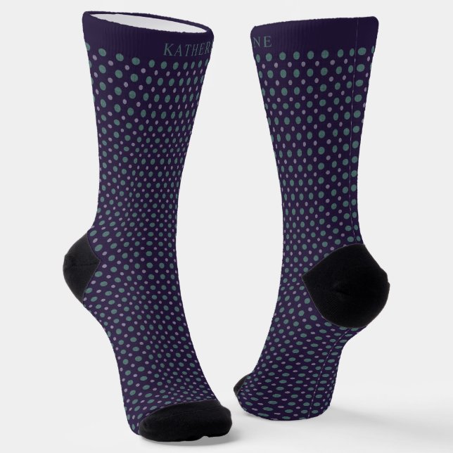 Calcetines Customizable Dark Navy Blue Green Polka Dot Design (Angular)