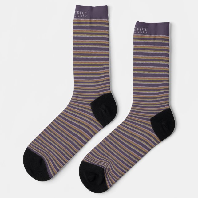 Calcetines Customizable Dark Plum Purple Grey Stripes (Izquierda)