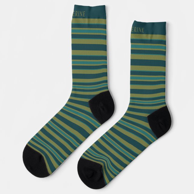 Calcetines Customizable Light Dark Yellow Green Stripes  (Izquierda)