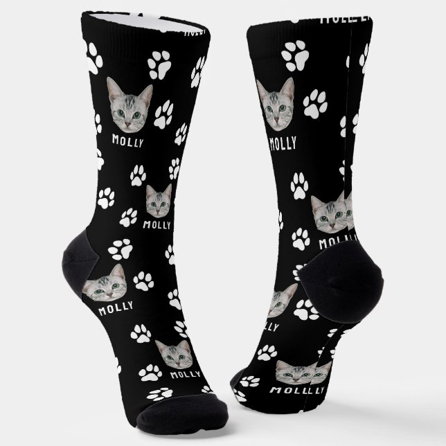 Calcetines Customized Cat Pet Photo & Name Black (Angular)