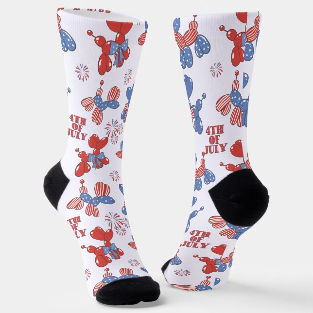 Calcetines Cute 4 de julio Perros con globos (Angular)