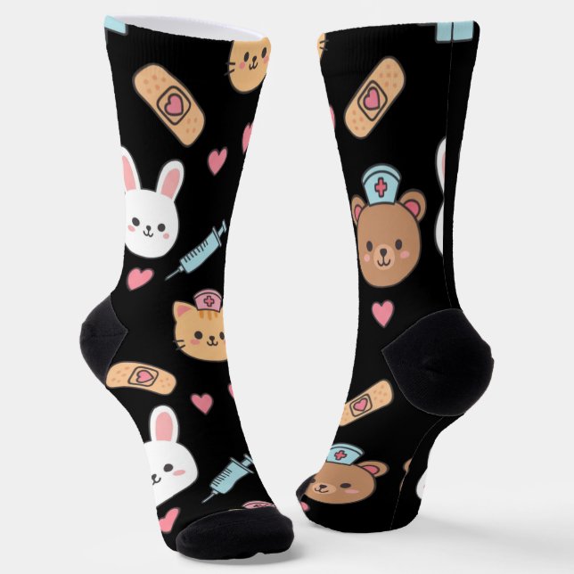 Calcetines Cute Bear Bunny Kitten Medical Pattern  (Angular)
