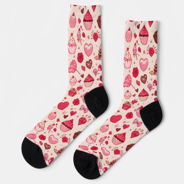Calcetines Cute Candy & Sweets Valentine Seamless Pattern  (Izquierda)