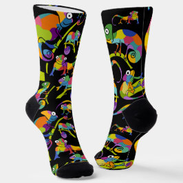Calcetines Cute Cartoon Chameleons Illustrated Bright Colors