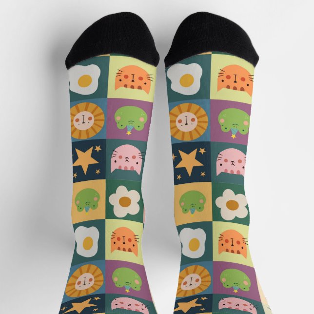 Calcetines Cute Cat Animals Patcwork (Arriba)