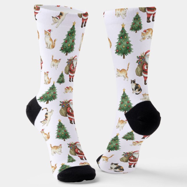 Calcetines Cute Cats and Christmas Trees Pattern Socks  (Angular)