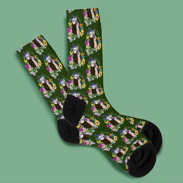 Calcetines Cute Chocolate Sable Ferret Floral Verde (Subido por el creador)