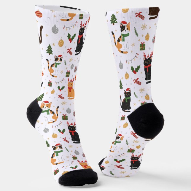 Calcetines Cute Christmas Cats and Holiday Decorations  (Angular)