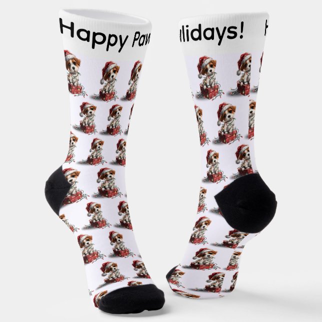 Calcetines Cute Christmas Puppy on Gift Box (Angular)