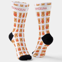 Calcetines Cute Corazones Personalizados de Acuarela Capybara