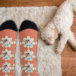 Calcetines Cute Daisies Custom Photo Pet Dog Lover Pink