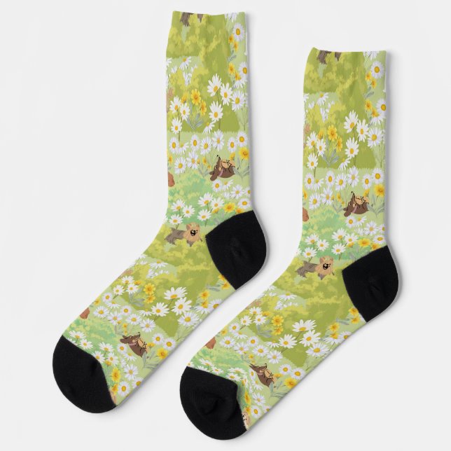 Calcetines Cute Dogs With Daisy Flowers Seamless Pattern (Izquierda)