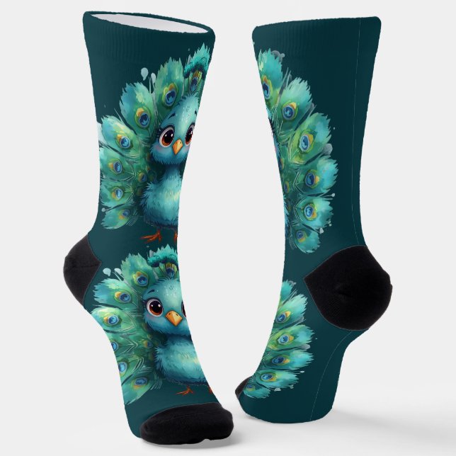 Calcetines Cute Fantasy whimsical Blue Peacock  (Angular)