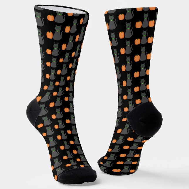 Calcetines Cute gato de Halloween y calabaza estampados (Angular)