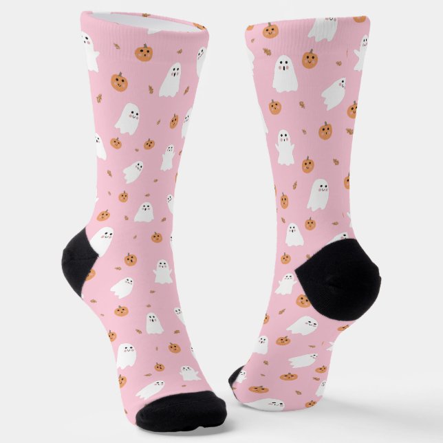 Calcetines Cute Ghost & Pumpkin Pink Halloween Pattern (Angular)