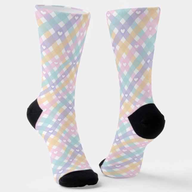 Calcetines Cute Gingham Plaids Hearts (Angular)