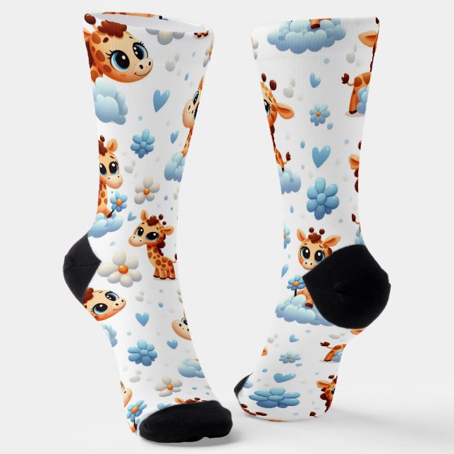 Calcetines Cute Giraffes on Clouds Baby Shower All-Over-Print (Angular)