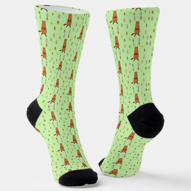 Calcetines Cute Groundhog y Tulip Flowers (Angular)