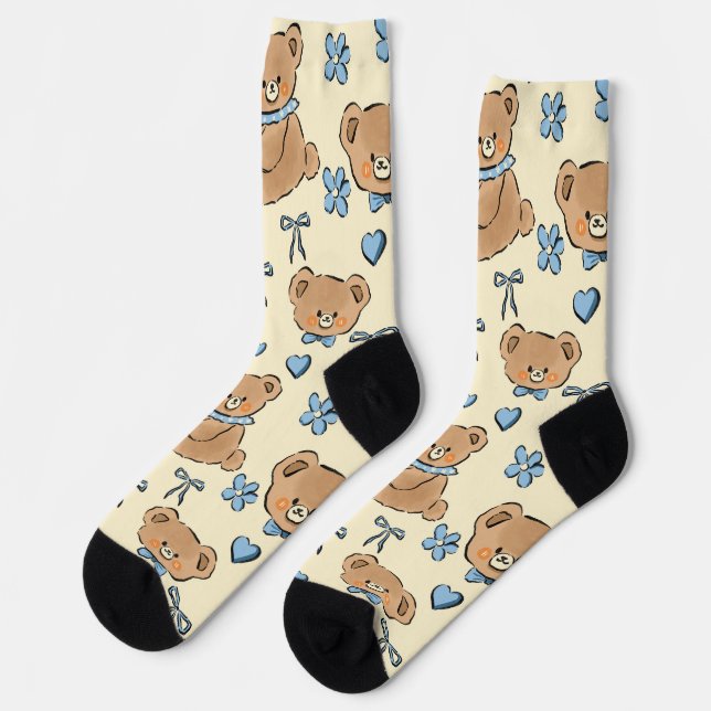 Calcetines Cute Hand-drawn Brown Teddy Bears Seamless Pattern (Izquierda)