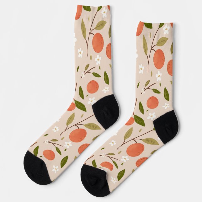 Calcetines Cute Hand-drawn Orange Blossom Seamless Pattern (Izquierda)