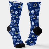 Cute Hanukkah Dreidel Menorah Patrón Oro Azul