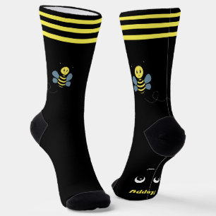 Calcetines Cute Happy Honeybee on Black Crew Socks