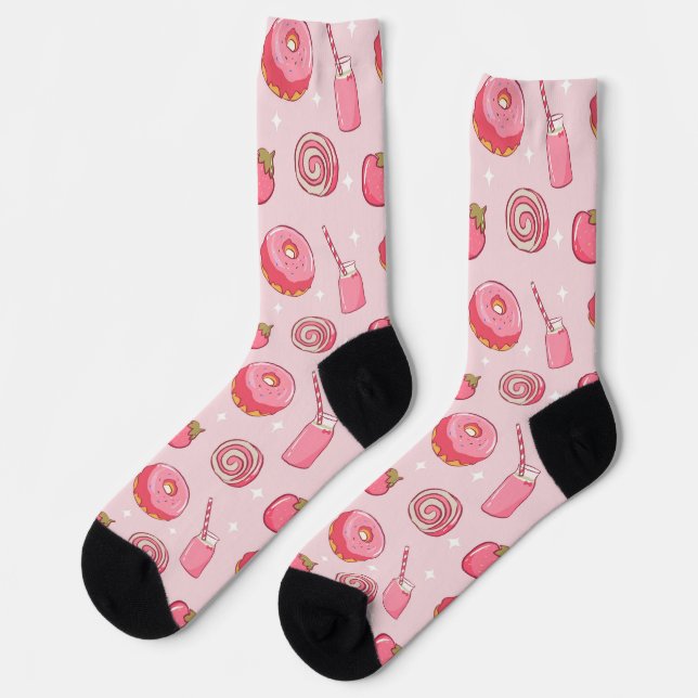 Calcetines Cute Kawaii Pink Aesthetic Foods Seamless Pattern (Izquierda)