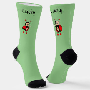 Calcetines Cute Lucky Red Ladybug en Verde Claro