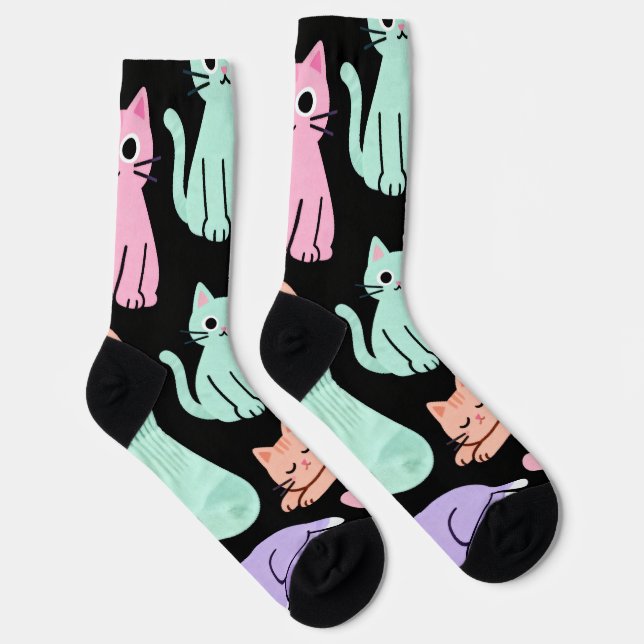 Calcetines Cute Pastel Cats Crew Socks – Kitty (Derecha)
