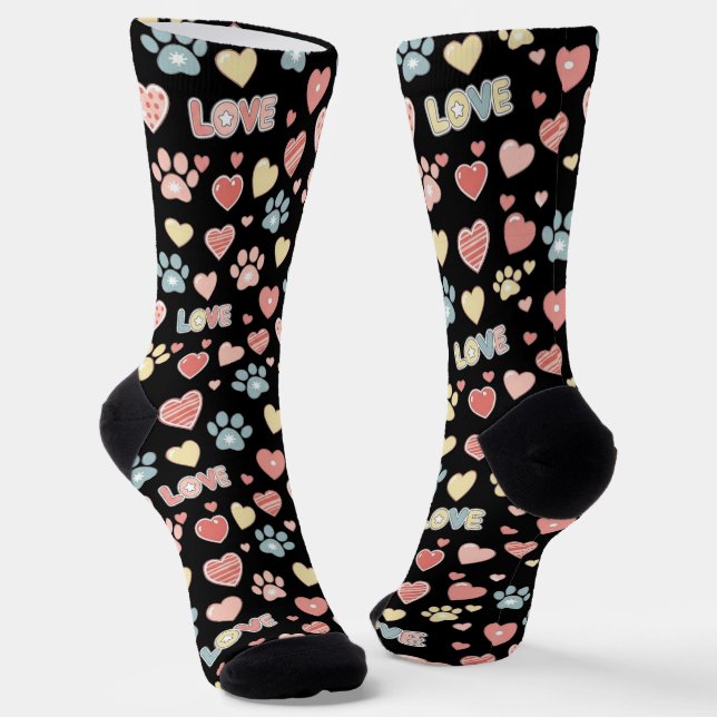 Calcetines Cute Pastel Paw Prints and Hearts Pattern "LOVE"  (Angular)