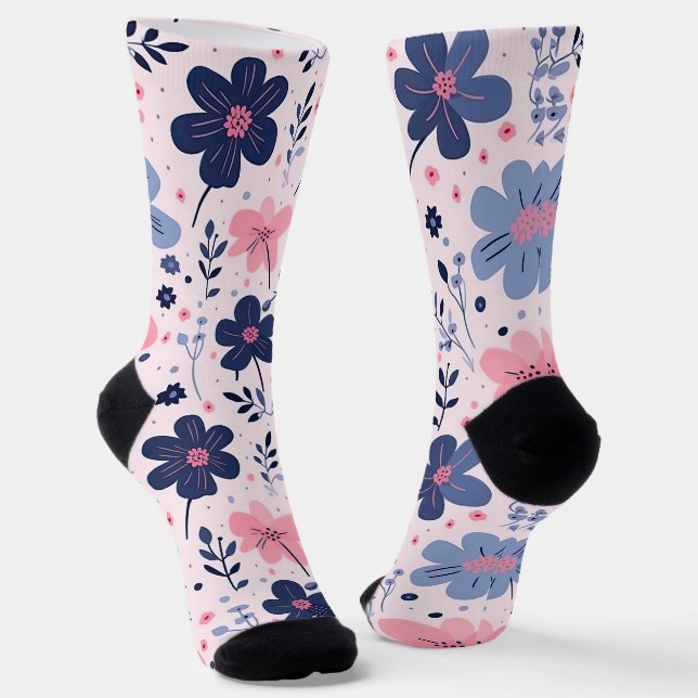 Calcetines Cute Pastel Pink And Blue Floral Spring Garden (Angular)