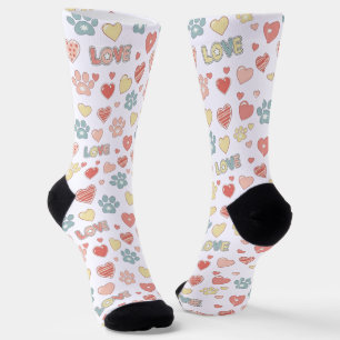 Calcetines Cute Patrones de Huellas de Pata y Corazones Paste