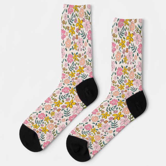 Calcetines Cute Pink and Yellow Floral Pattern (Izquierda)