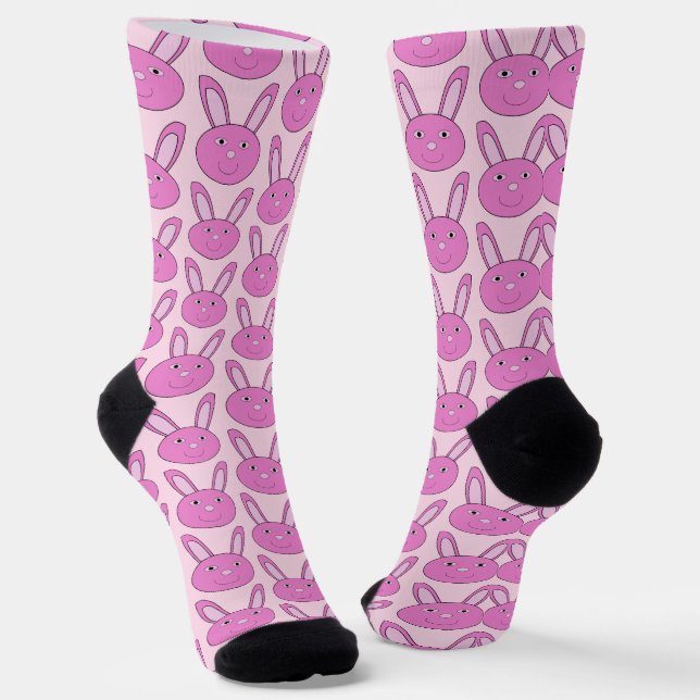 Calcetines Cute Pink Girly Bunny Face Spring Easter Patterned (Angular)