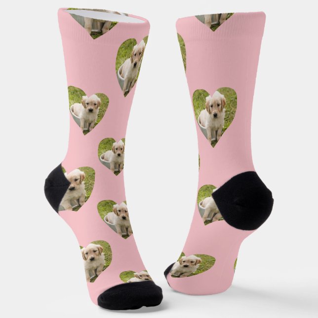 Calcetines Cute Pink Hearts Custom Pet Photo (Angular)