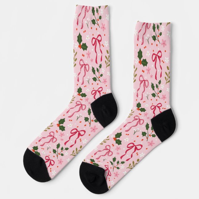 Calcetines Cute Pink Holly Christmas Socks (Izquierda)