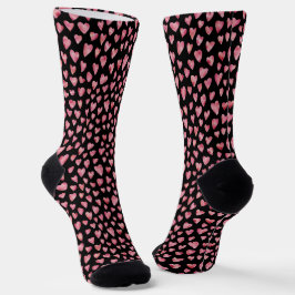 Calcetines Cute Pink Love Heart Black Pattern