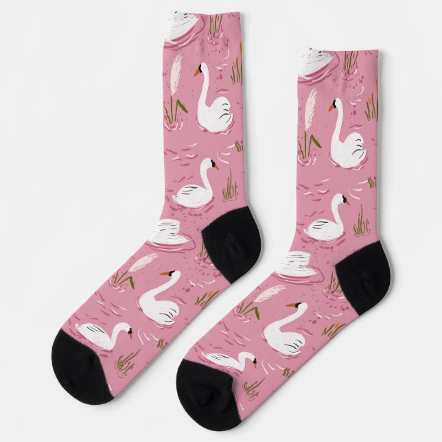 Calcetines Cute Pink Swan Seamless Pattern (Izquierda)