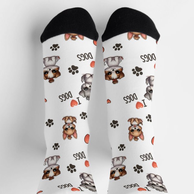 Calcetines Cute Puppy I Love Dogs Pattern Crew Socks (Arriba)