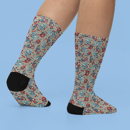 Calcetines Cute Retro Robots tema de ciencia ficción