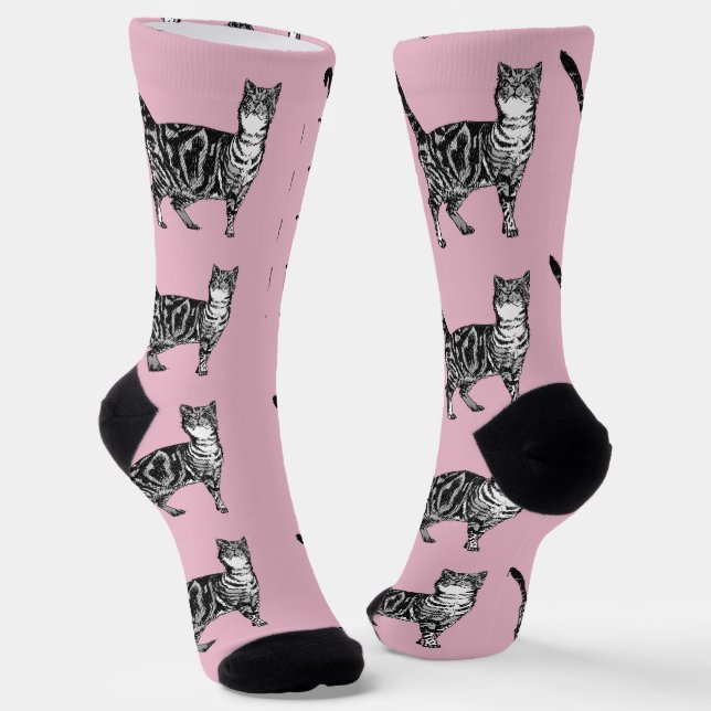 Calcetines Cute Tabby Cat Baby Pink Cats Pet Socks (Angular)