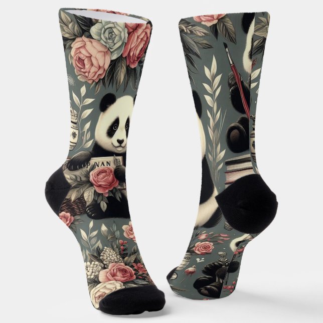 Calcetines Cute Vintage Panda Floral (Angular)