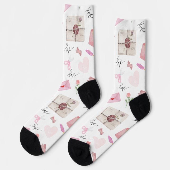 Calcetines Cute Watercolor Pink Love Letters Seamless Pattern (Izquierda)