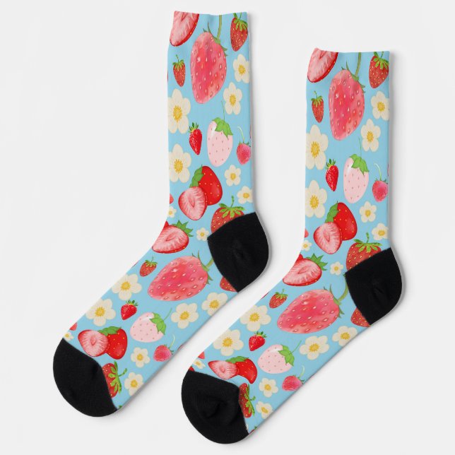 Calcetines Cute Watercolor Strawberry Seamless Pattern (Izquierda)