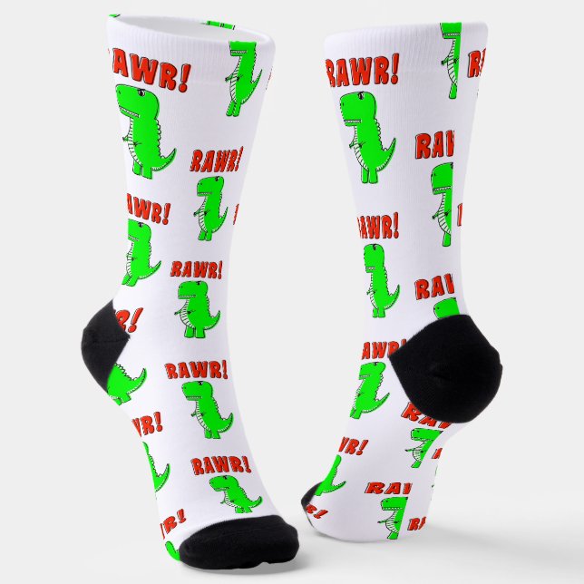 Calcetines Cute y enojado dinosaurio T-Rex de dibujos animado (Angular)