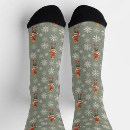 Calcetines Dachshund Dog Sage Green Retro Personalizado
