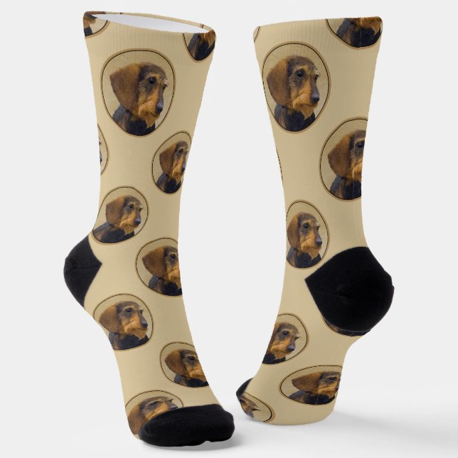 Calcetines Dachshund Painting Wire cabello negro y Tan Dog Ar (Angular)