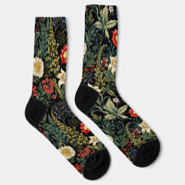 Calcetines Dahlia Roja Floral Vintage Lirios Blancos Boho