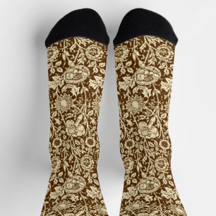 Calcetines Damascado de Clavel Art Nouveau, Marrón y Crema